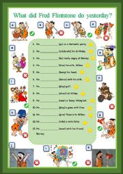 English Worksheet: WHAT DID FRED FLINTSTONE DO YESTERDAY? - fully editable! :)