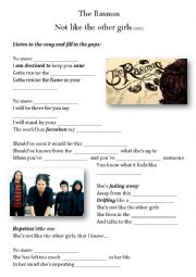 English Worksheet: The Rasmus Not like the other girls 