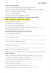 English Worksheet: The Universe, planets, movements, verbs, day and night