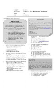 English Worksheet: announcement and message