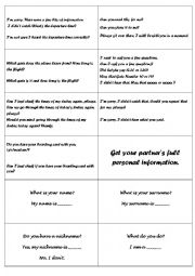 English Worksheet: PERSONAL INFORMATION CARDS  