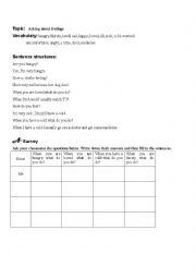 English Worksheet: Topic:   Asking about feelings 