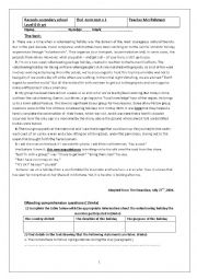 English Worksheet: end term test no 1 bac 