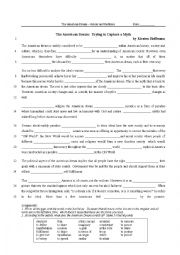 English Worksheet: The American Dream - Trying to capture a myth