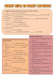 English Worksheet: present simple or present continuous