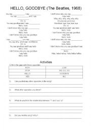 English Worksheet: Hello, goodbye by The Beatles, 1968