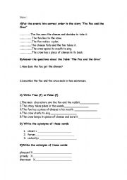 English Worksheet: fox and the crow