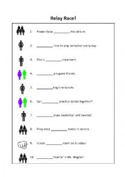 Pronoun Relay Race worksheet