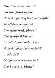 English Worksheet: Classrooom language