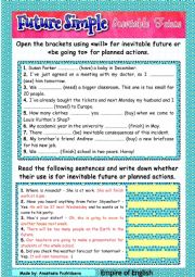 English Worksheet: Future Simple for inevitable future  + video