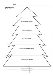 English Worksheet: Christmas Tree Build-A-Sentence