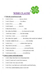 English Worksheet: EXERCISE FOR WISH 