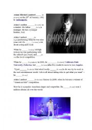 English Worksheet: Reading about Adam Lambert + song 