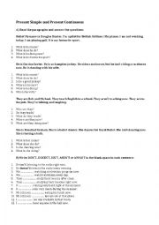 English Worksheet: PRESENT SIMPLE AND PRESENT CONTINOUS 