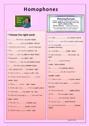 English Worksheet: Homophones