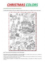 English Worksheet: Christmas Colors - 1 game (a puzzle) and several exercises.