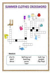 English Worksheet: Spring Clothes Crossword