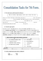 English Worksheet: Consolidation tasks for 7th form pupils