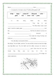 English Worksheet: The Three Billy Goats Complete the text