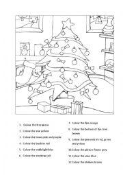 English Worksheet: Follow instructions and colour the picture