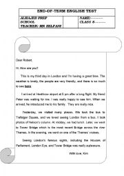 English Worksheet: end of term 1 english test 8th form
