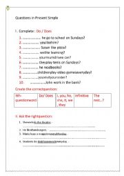 English Worksheet: Questions in Present Simple
