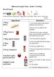 English Worksheet: Microwave Apple Crisp Recipe