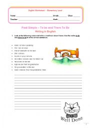 English Worksheet: Past Simple  To be and There To Be - Writing