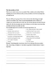 English Worksheet: The Necessities of Life
