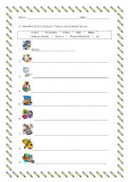 English Worksheet: School Subjects to name