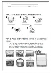 English Worksheet: Animals and prepositions
