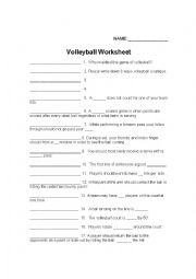 English Worksheet: Volleyball Worksheet