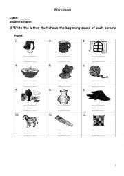 Phonics worksheet-write the beginning sounds