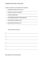 English Worksheet: Leisure Q&A