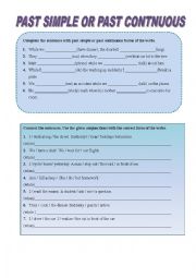 English Worksheet: past simple or past continuous