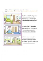 English Worksheet: PARTS OF THE HOUSE- THERE IS/THERE ARE QUESTION FORM AND READING MULTIPLE CHOICE