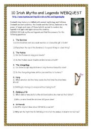 English Worksheet:  10 Irish Myths and Legends - WEBQUEST