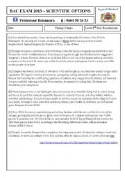 English Worksheet: READING COMPREHENSION BAC EXAM 2013 (Morocco)