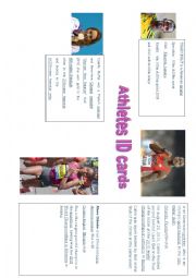 English Worksheet: id cards athletes