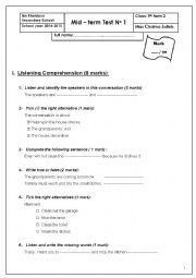 English Worksheet: Mid  term Test No 1 (9th form)
