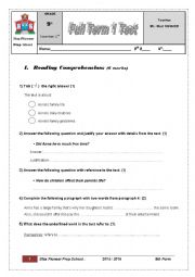 English Worksheet: Sfax Pioneer Prep School 9th Form Full Term Test 1