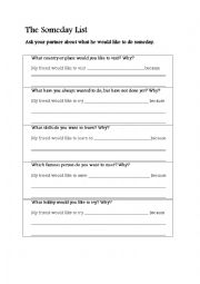 English Worksheet: The some day list