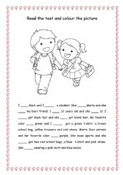 English Worksheet: Read and colour the picture
