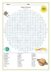 English Worksheet: Solar System Wordsearch