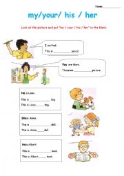 English Worksheet: my your his her