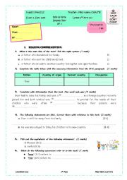 English Worksheet: End-of-term English Test 1 Second Arts 2+3