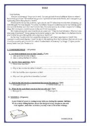 English Worksheet: Test in reading comprehension and writing