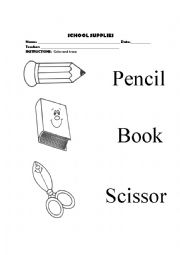 English Worksheet: School Supplies vocabulary 