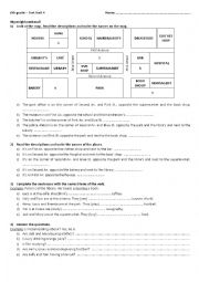 English Worksheet: Test: places in town - prepositons of place - present continuous