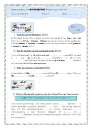 English Worksheet: mid term test 1 for 7th form